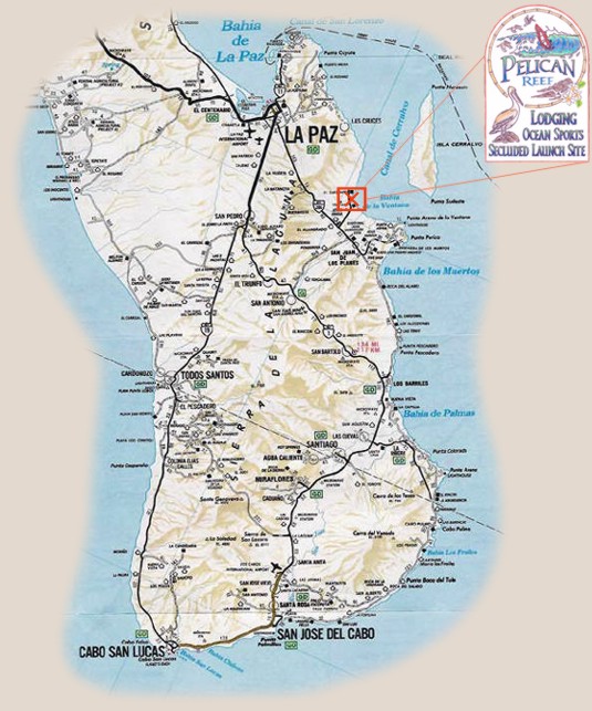 Baja Mexico Map with Cabo San Lucas & La Paz